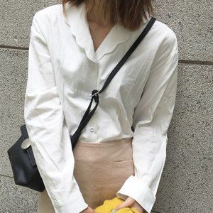 YesStyle white button down blouse wavy collar